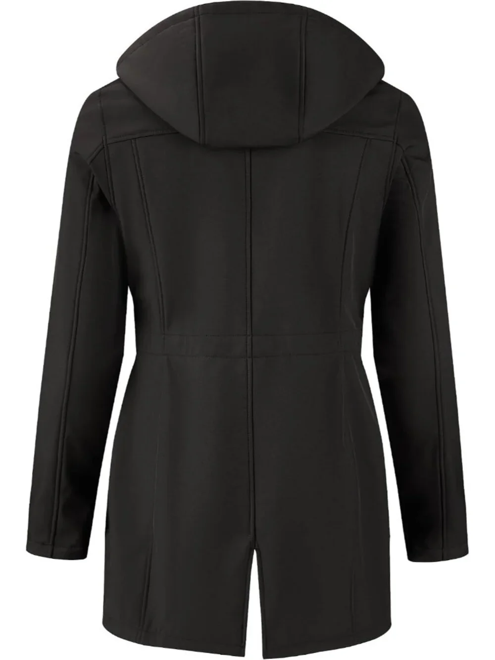 Women's Black Hooded Fleece Lined Waterproof Hiking Softshell Long Rain Jacket